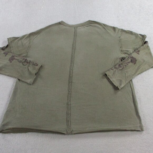 We The Free Shirt Womens Medium Green Fiona Twofer Long Sleeve Grungy Floral Tee - Picture 5 of 12